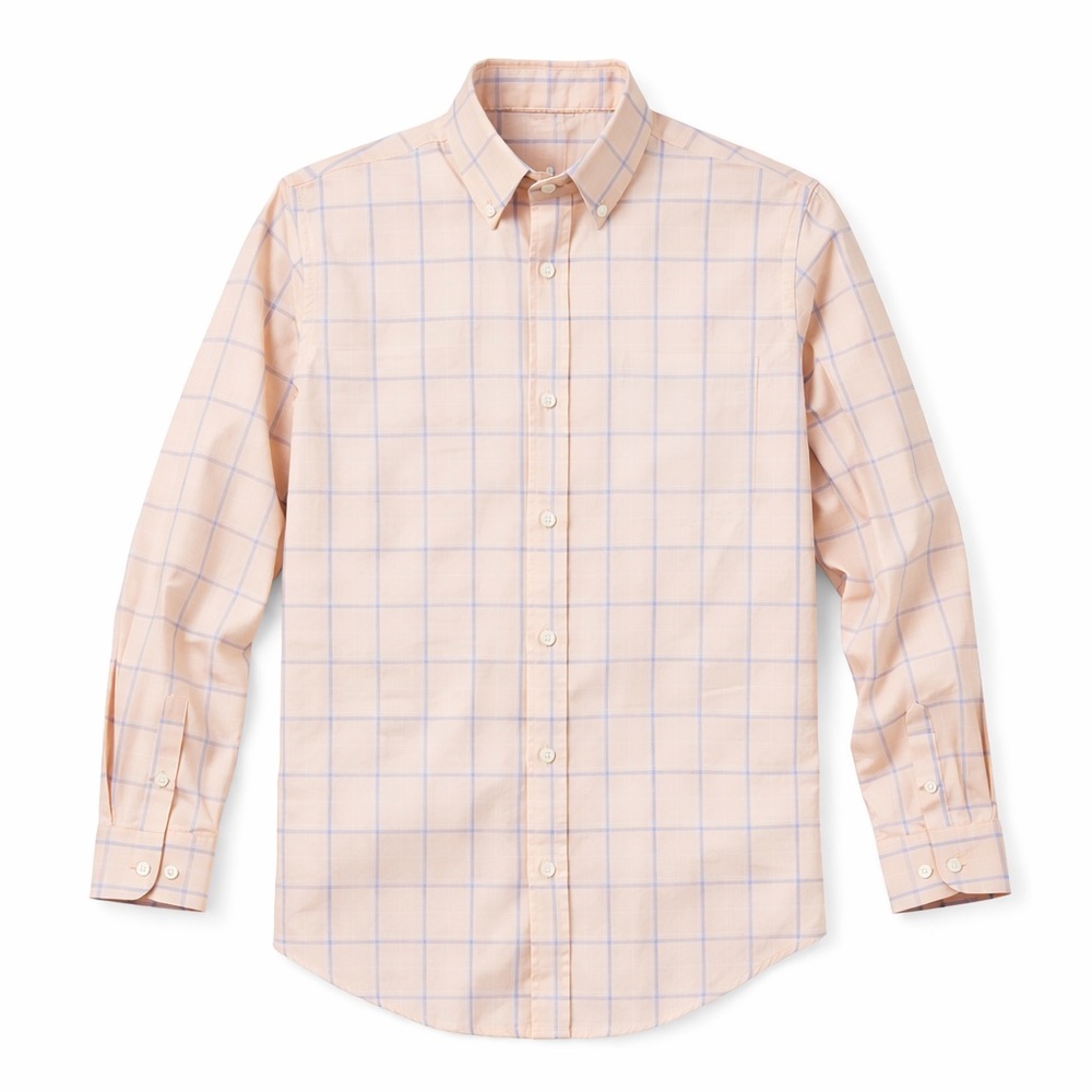 Van Heusen Flex Light Orange Peach Plaid Long Sleeve Button Down Shirt Size S 8